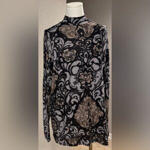 NWT SOYACONCEPT Paisley Black & Gray Luxuriously Soft Mock Neck Sweater Pullover